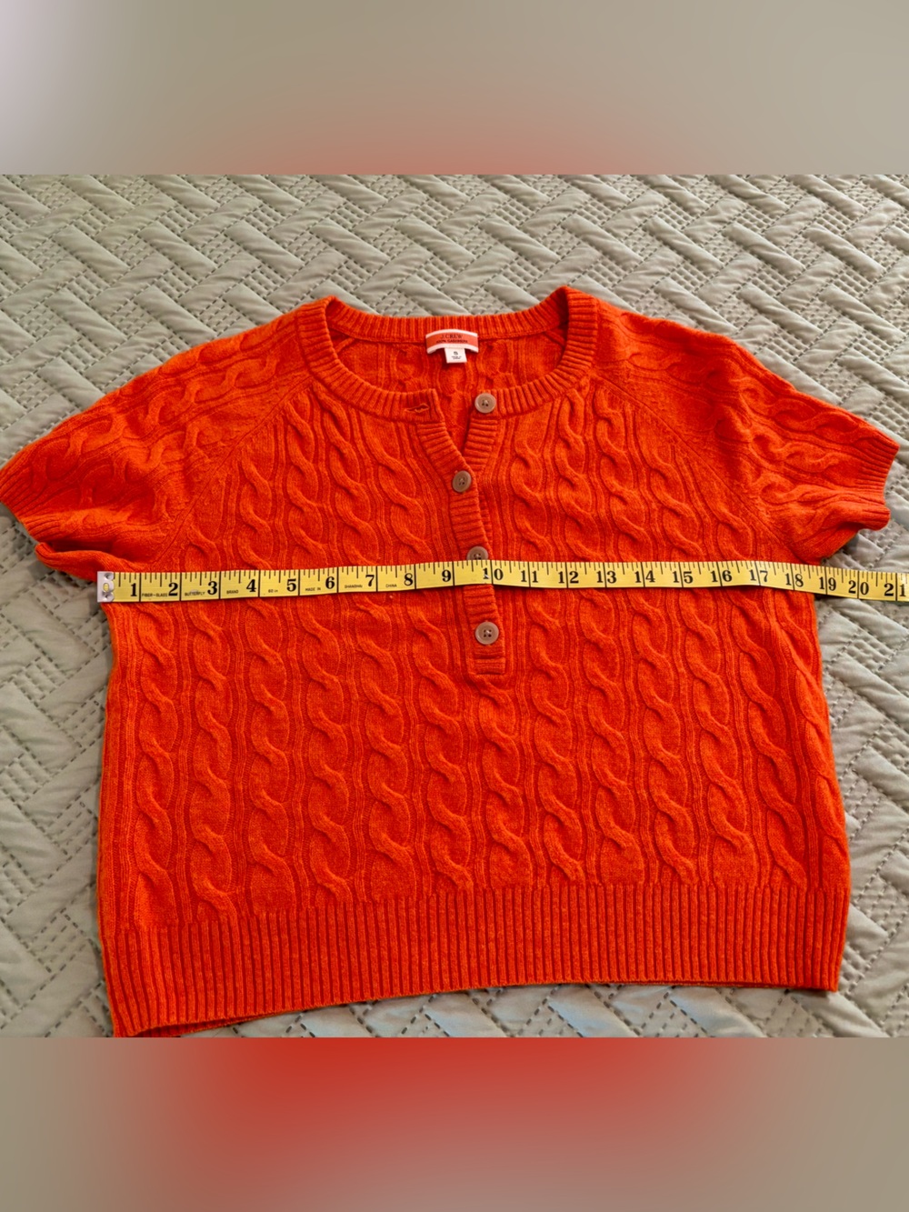 J CREW 100% Cashmere Cable Knit Short-Sleeve Sweater - Orange, size S
